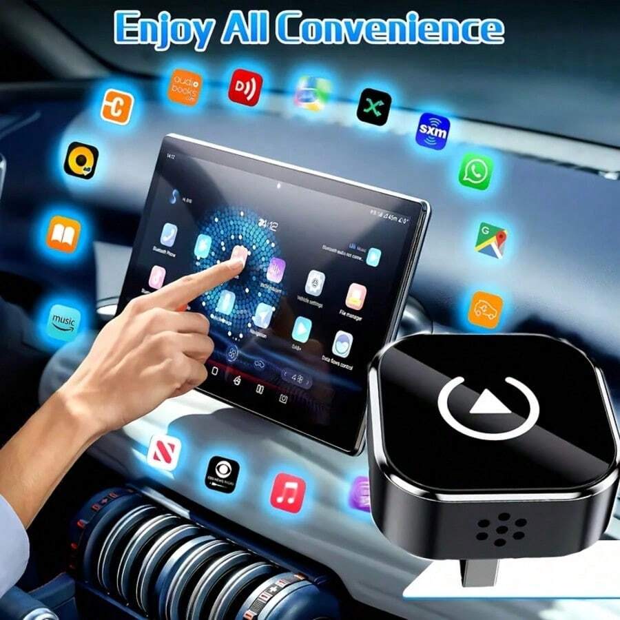 2026升級版雙模無線CarPlay轉接器，將有線CarPlay轉為無線與Android Auto，5GHz穩定低延遲，金屬散熱玻璃面板，免電池維護，即插即用通用汽車接收器