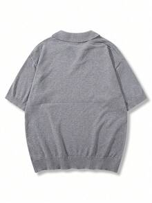 Men's Unisex Polo Collar Knit Short Sleeve Loose Fit Business Casual Versatile Commute Spring Summer - Grey - View 4