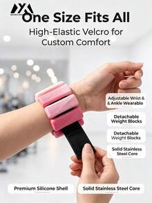 1 Pair Adjustable Size, Detachable Weight, Portable Strength Training Silicone Wrist & Ankle Weights, 1lb (480g) Per Pair, With Solid Steel Core, Suitable For Yoga, Dance, Walking, Pilates, Running, Aerobics, Home Workout Wearable Fitness Bands, Multiple Colors Fitness Accessories Available - Multicolor - View 4