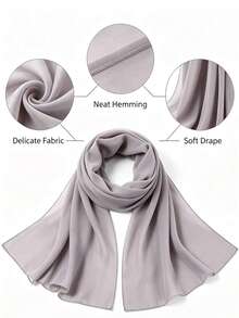 1pc Casual Multi-Functional Solid Color Chiffon Scarf, Suitable For Matching With Various Outfits - Light Grey - View 4