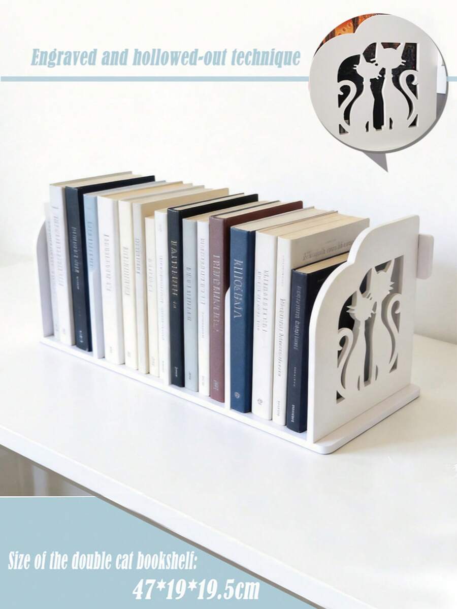 1pc Desktop Organizer Rack, Office File Storage, Dorm Simple Small Bookshelf, Desktop Textbook Organizer, File Storage Rack, Back To School Bookshelf Gift - White - View 1
