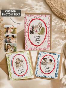 Customized Watercolor Portrait Greeting Card With Envelope Included. You Can Add Your Own Text On The Card. Retro Oval Decorative Border Design. Suitable For Birthdays, Mother's Day, Anniversaries, Thank-You Letters And Holiday Greetings. - Multicolor - View 1