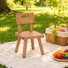 Solid Wood Low Stool With Back & Handle, Nordic Footrest For Living Room, Entryway Shoe Bench - Brown - View 2