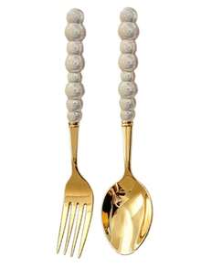 2/10/20pcs Beautiful Pearl Shaped Stainless Steel Tableware Silverware Set, Golden,Including Ceramic Handle Spoons, Forks, Unique And Elegant Porcelain With Shell Luster, Kitchen Tools And Accessories, Perfect For Restaurants, Daily Family Meals - Multicolor - View 24