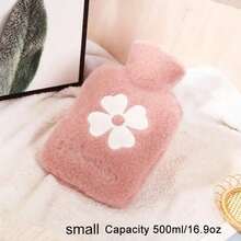 Removable Washable Cloth Cover Hand Warmer 500ml/16.9oz Capacity Hot Water Bottle PVC Thickened Water Injection Hand Warmer Winter Warm Portable Design, Two Colors Available, Hot Water Bottle - Pink - View 8