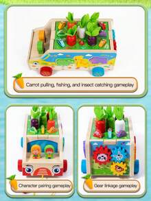 1 Set Baby Wooden Animal Shape Matching Pull Toy Car, Animal Block Puzzle, Storable Pull String Walker, Early Education Educational Toy For Toddlers - Multicolor - View 7