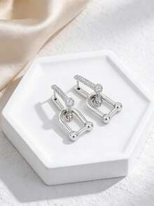 Pure Silver Hypoallergenic Cubic Zirconia U-Shaped Hoop Earrings, Suitable For Daily Wear, Birthday Gift - Silver - View 4
