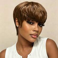 Pixie Wig Human Hair Wig Short Straight Pixie Cut Human Hair Wig 150% Density 6inch Daily Party Use Human Hair Wigs For Women Machine Made Natural Black 99j Brown Color - Multicolor - View 8