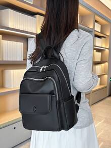 1pc Fashionable Avant-Garde Large Capacity Multi-Pocket PU Faux Leather Premium Backpack, Campus Style Versatile Shopping Backpack - Multiple Colors - View 2