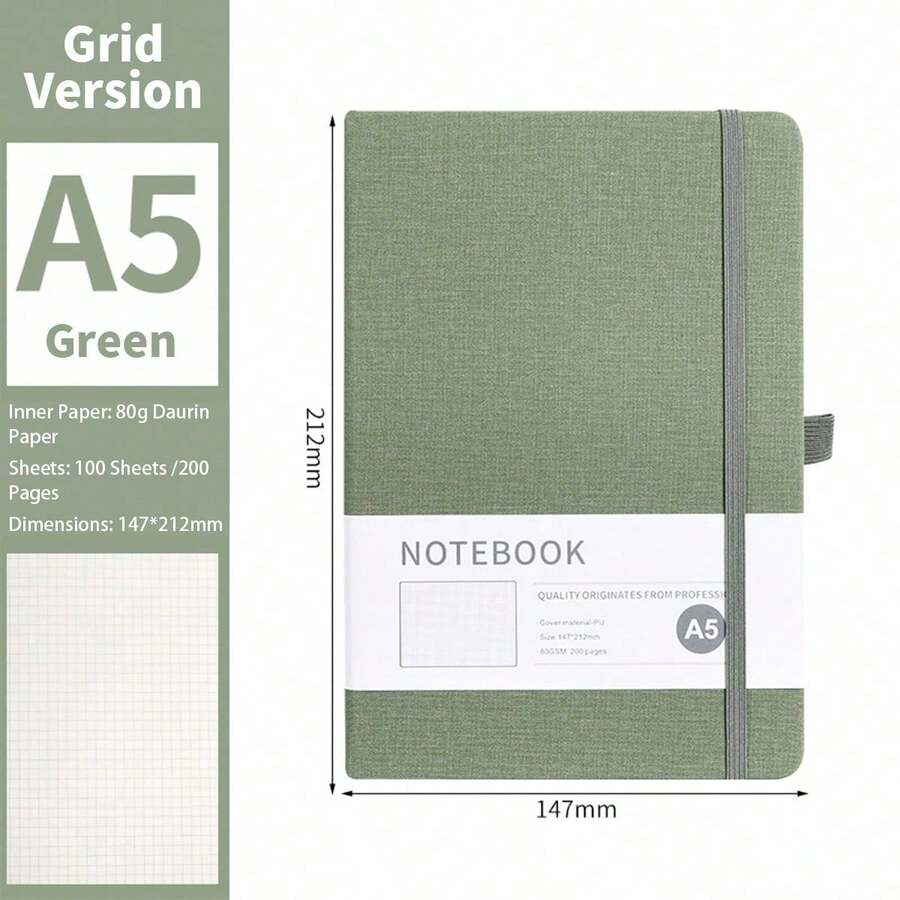 Cuaderno A5 Punteado 80 Páginas Cubierta Tela, Papel Marfil para Estudiantes, Regreso a Clases - Verde - Ver 1