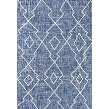 Diamond Trellis Area Rug 5X8, Indoor Outdoor Rug Ships Rolled, Durable Flat Weave, Lays Flat For Backyard, Patio, Porch, Easy-Cleaning, High Traffic, Pet-Friendly, Non-Shedding - Blue/Ivory - View 3