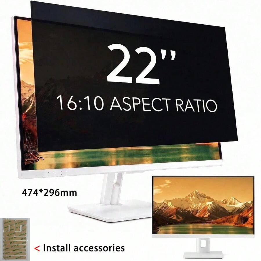 Privacy Screen For Computer Monitor Film 22-Inch 16:10 Aspect Ratio Width 474mm, Height 296mm ; Anti Spy/Bule Light/Glare Film , 2 Install Ways Removable For Office, Airport, Cafe And Other Public Area; Diagonal 22 Inch Laptop Eye Protection Film - View 1