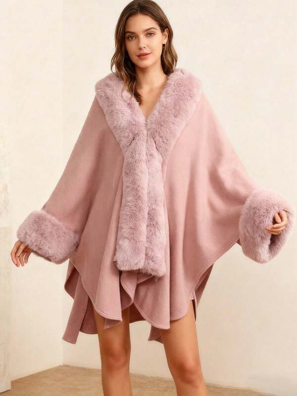 1pc Unisex Faux Cashmere Faux Fur Shawl, Fashionable Elegant Style, Suitable For Daily Wear, Party, Gathering, Travel, Christmas Gift