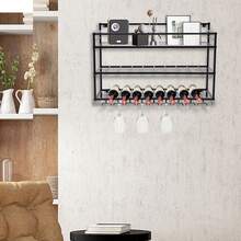 3-Tier Industrial Style Wall-Mounted Wine Rack, 80*25*55 Cm Metal Wine Bottle Holder For Home Bar, Kitchen And Pub Decor - 黑色 - 查看 6