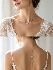 1pc New Gentle Style Floral Back Chain Body Chain, Elegant Exquisite Fashion Backless Dress Accessory For Bride Wedding - Silver - View 1