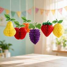 12pcs Mixed Color Fruit Honeycomb Decorations, 5 Inch Hanging Ornaments, Suitable For Summer Beach Tropical Party - Multicolor - View 2