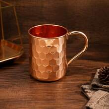 1pc/2pcs/4pcs Hammered Honeycomb Copper Moscow Mule Mug With Curved Handle, Hexagonal Textured Metal Drinking Cup For Cocktails, Iced Coffee, Lemon Soda And Cold Brew Beverages - Burnt Orange - View 9