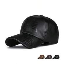 PU Leather Embossed Men's Baseball Cap, Thickened Warm Windproof Duck Bill Hat For Autumn/Winter - A - View 4
