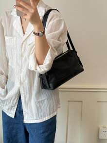 Minimalist Lightweight Pillow Bag, Short-Trip Storage Bag, Versatile Shoulder Crossbody Tote Bag - Black - View 4