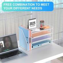 4-Tier Paper Organizer With Magazine Holder |   Sleek Black Desk Organizer For Office Supplies Storage & Desktop File Organization - White - View 5