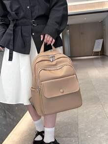 1pc Fashionable Avant-Garde Large Capacity Multi-Pocket PU Faux Leather Premium Backpack, Campus Style Versatile Shopping Backpack - Multiple Colors - View 4
