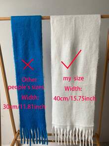 1件女款秋冬毛絨長圍巾，加厚保暖毯式圍巾，寬40CM，仿羊絨針織流蘇披肩，純色，多色可選，送禮佳品 - 寶藍 - 查看 4