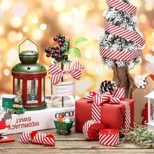 1 Roll 4.5m Red & White Diagonal Stripe Ribbon, Christmas Gift Wrapping Handmade Decorative Ribbon, Wreath Bows, Holiday Party Decoration, Suitable For Gift Wrapping, Holiday Decoration (177.15*1.49 Inches) - Multicolor - View 10