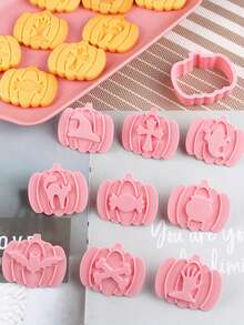 9pcs Halloween Pumpkin Jam Filled Cookie Mold Set, 3D DIY Press-Type Baking Embossed Cookie Cutter - Multicolor - View 8