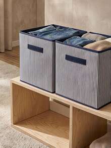 Gray Striped Lid Organizer And Storage Box 30x30x30 - Navy Blue - View 4