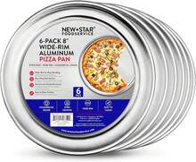 New Star Foodservice Restaurant-Grade Aluminum Pizza Pan/Tray, Wide Rim, 8 Inch, Pack Of 6 - ColorA - View 2