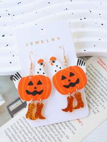 1 Pair Halloween Acrylic Quirky Boot-Shaped Chicken Earrings, Cute Funny Pumpkin Zombie Chicken, Holiday Party Gift Ear Jewelry - Multicolor - View 1