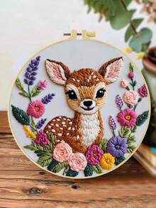 Cute Deer Floral Embroidery Kit, Suitable For Adult Beginners. Includes Instructions, Printed Fabric, Embroidery Hoop, Needles, Threads And Stitch Guide. Perfect Home Gift For Women. Size: 15x15cm/5.9in Or 20x20cm/7.9in - Deer - View 13