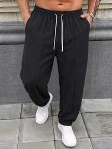 Plus Size Men's Breathable Mesh Jogger Sweatpants, Elastic Drawstring Waist, Loose Fit Casual Versatile Athletic Pants - Black - View 6