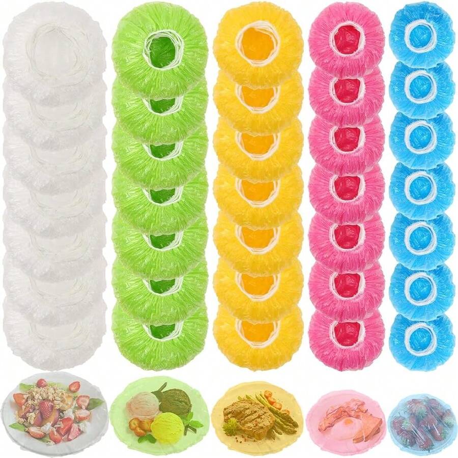 70 Pcs Bowl Covers, 5 Size Plastic Food Covers With Elastic, Colors Bowl Reusable, Alternative To Foil, Fresh Keeping, Disposable Dish Wraps For Food Storage, Bread Proofing And Bugs Prevention - 70 - View 1