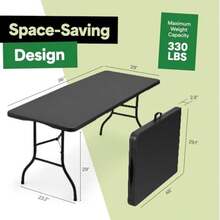 Folding Table With Handle Heavy-Duty Foldable Table Portable Table For Indoor And Outdoor Use Perfect For Events, Camping, Parties, Dining And More - Black - View 3