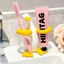 1pc Creative Duck Ceramic Toothbrush Holder, No-Drill Sink Shelf, Bathroom Electric Toothbrush & Toothpaste Storage Rack - A - View 4