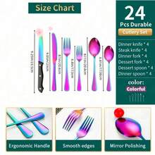 24 Piece Colorful Cutlery Set With 4 Steak Knives - Stainless Steel Cutlery Set For Home, Parties And Restaurants - Silver Cutlery Set Dishwasher , Mirror Polished Cutlery Set With , Cutlery Set For 4 People - 炫彩 - 查看 6