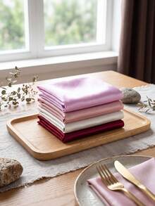 6-12 pièces Serviettes en satin multicolore, serviettes en soie douces et lisses de couleur verte, pliables en couronne, éventail d'opéra, triangle, rose, pli français, poignée haute tasse d'oreille, convient pour la décoration de salle, de table et de maison, convient pour les festivals, les fêtes, les anniversaires, les mariages et les dîners - Multicolore - Voir 2