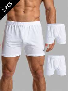 2pcs/Pack Men's White Cotton Leg Print Lounge Pants, Casual Daily Underwear - White - View 1