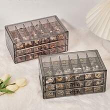 Caja de almacenamiento de joyas de acrílico transparente de 72 ranuras, diseño de compartimento de 3 capas, organizador de joyas apilable de gran capacidad, almacenamiento de clasificación - Multicolor - Ver 2