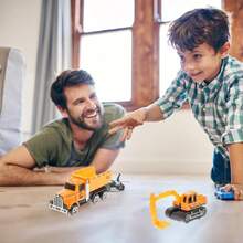 6-Piece Construction Toy Set For Kids, Alloy Engineering Vehicles, Drop-Resistant, Movable Joints - Orange - View 3