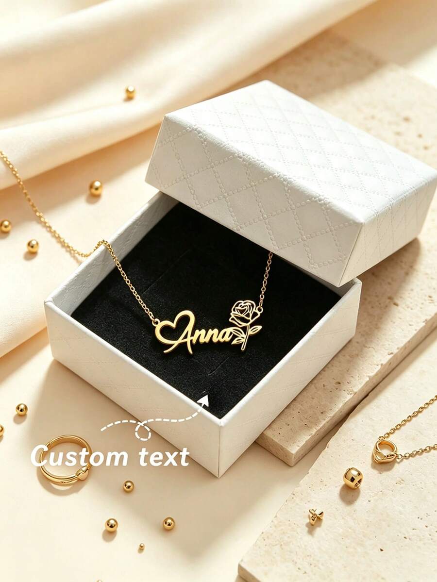 Customized Rose Flower Name Necklace, Heart Style Lettering Necklace, Best Gift For Her, Wedding Jewelry - Multicolor - View 1