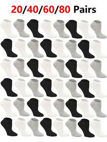 1/5/10/15/20/30Short Men's Socks Black And White Sports Simple Solid Color Low Cut Versatile Classic Socks Sweat Absorbing Breathable Low Vamp - Multicolor - View 2