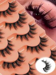 5 Pairs Fox Eye False Eyelashes, 3D Fluffy Wispy Faux Mink Lashes, Light Weight Soft Band Reusable Fake Eyelashes, Eye‑End Elongated Lash For Dating, Party, Photoshoot, Various Makeup Styles - Black - View 1