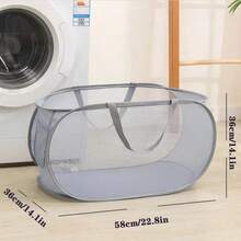 1pc Large Capacity Transparent Laundry Basket, Foldable Dirty Clothes Storage Bin, Bedroom/Bathroom Storage Basket - Multicolor - View 9
