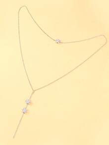 1pc New Gentle Style Floral Back Chain Body Chain, Elegant Exquisite Fashion Backless Dress Accessory For Bride Wedding - Silver - View 2