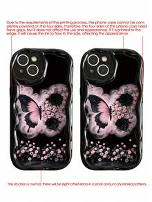 Butterfly Painted Flat Print Black Painted Cream Pattern Soft Shell Suitable For IP17/IP17PROMAX/Iphone16//Iphone16pro/Iphone16promax/Iphone15/ XR /7p8p/P12promax/P13promax/P14PROMAX /P13/P14/P11/P12/P14 Women Soft Anti-Drop XS/S/XSMAX/78GES2/Cute Fashion Thickened Phone Case Protective Cover - Multicolor - View 5