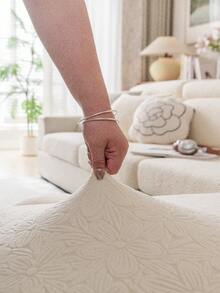 1pc Minimalist Floral Thick Elastic Sofa Cushion Cover, Backrest Cover, Protects Sofa From Dust And Dirt, Easy To Remove And Wash, Suitable For Living Room All Season Decor - Beige - View 4