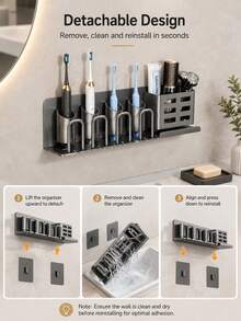 Wall-Mounted Toothbrush Holder | No-Drill Installation | Multi-Color With Storage Slot & Cup | Space-Saving Bathroom Organizer, Suitable For Electric Toothbrushes And Shavers | Modern Design - Multicolor - View 5