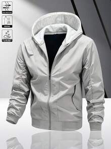 Men's Minimalist Commuter Hooded Jacket, Casual Everyday Wear, Versatile All-Match Zip-Up Outerwear, Functional Top For Men - Light Grey - View 1